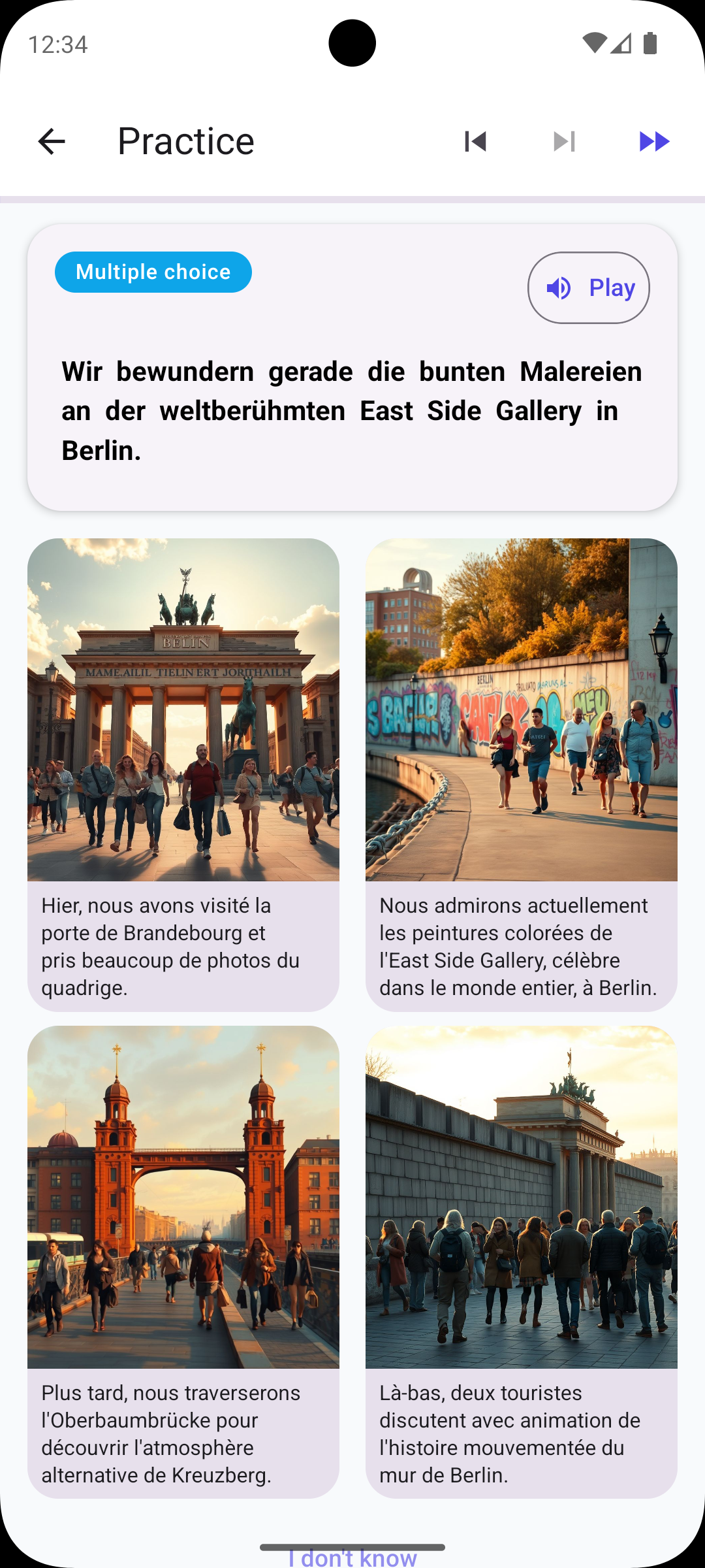 Multiple choice exercise with AI-generated images