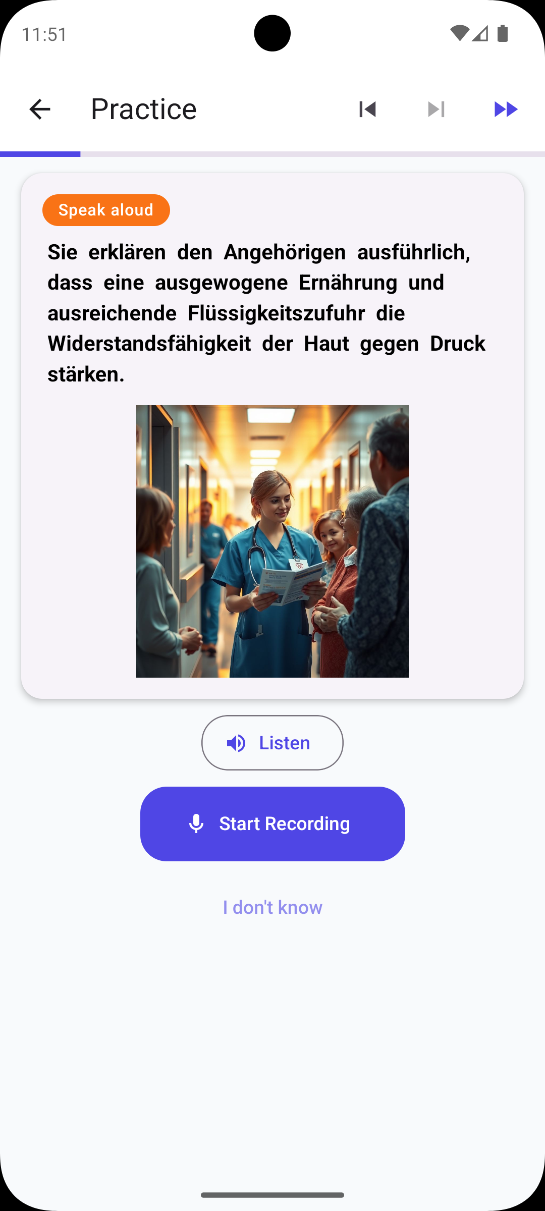 Speech exercise with pronunciation recording