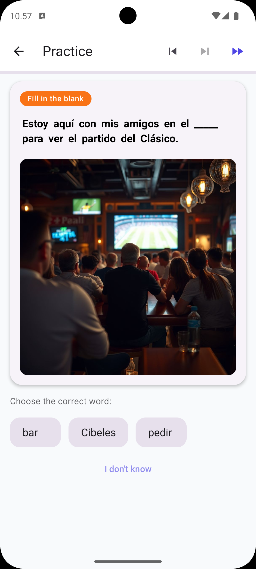 Fill in the blank exercise in Spanish