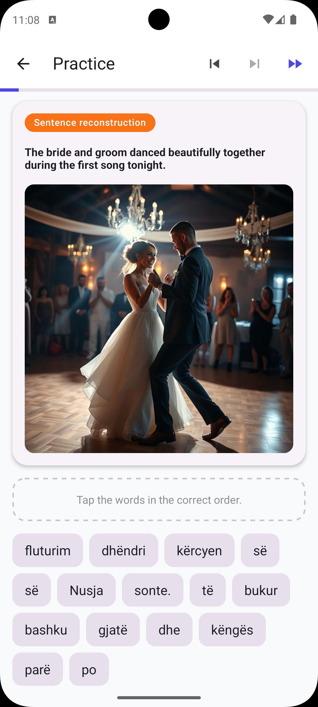 Sentence reconstruction exercise in Persian