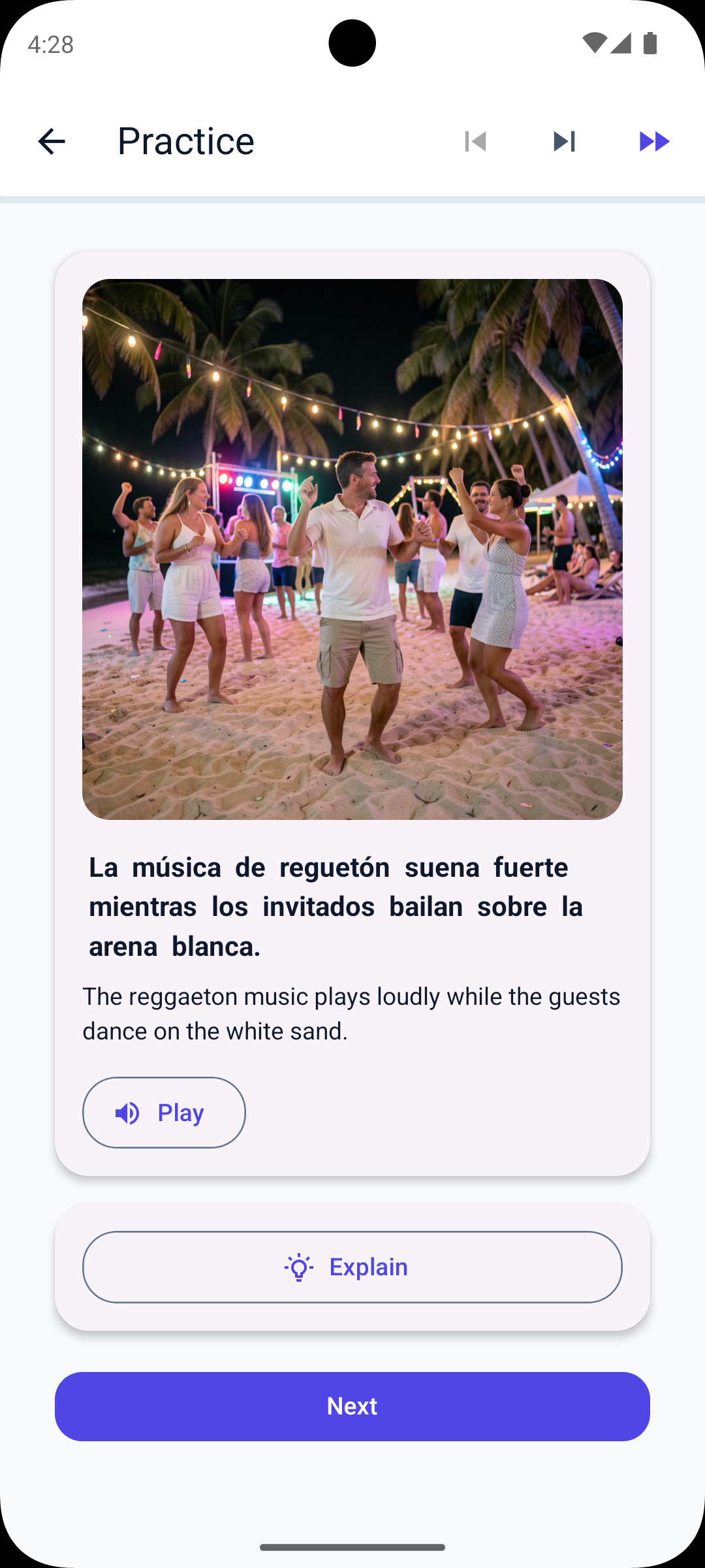 Viglot app — Spanish scenario with AI-generated imagery