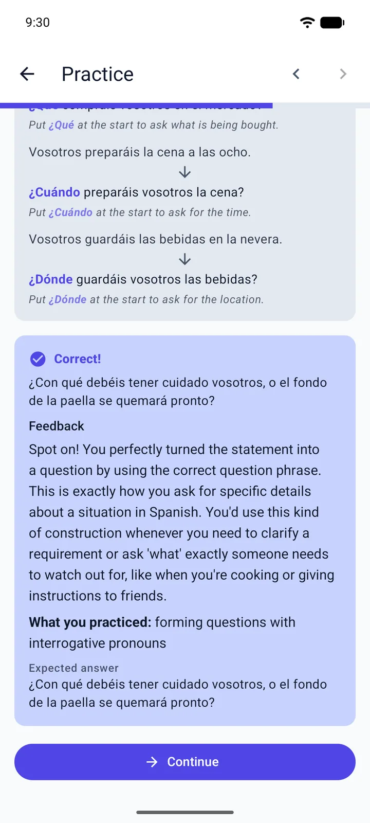 Grammar in context — transform the phrase yourself, then read the feedback on your answer